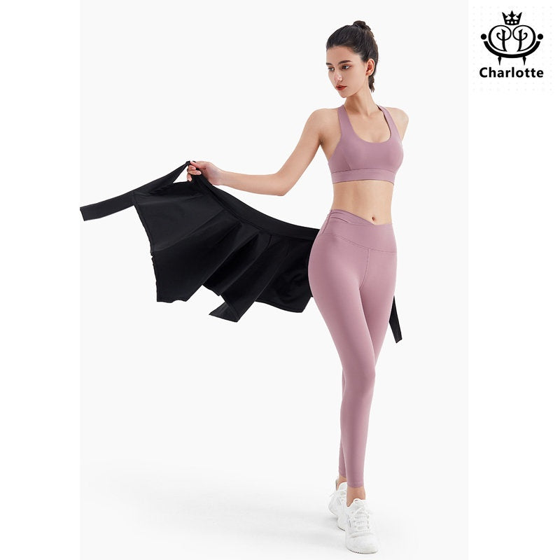 Anti-exposure cover-up one-piece skirt with straps and one-piece skirt yoga skirt [YOGA09]